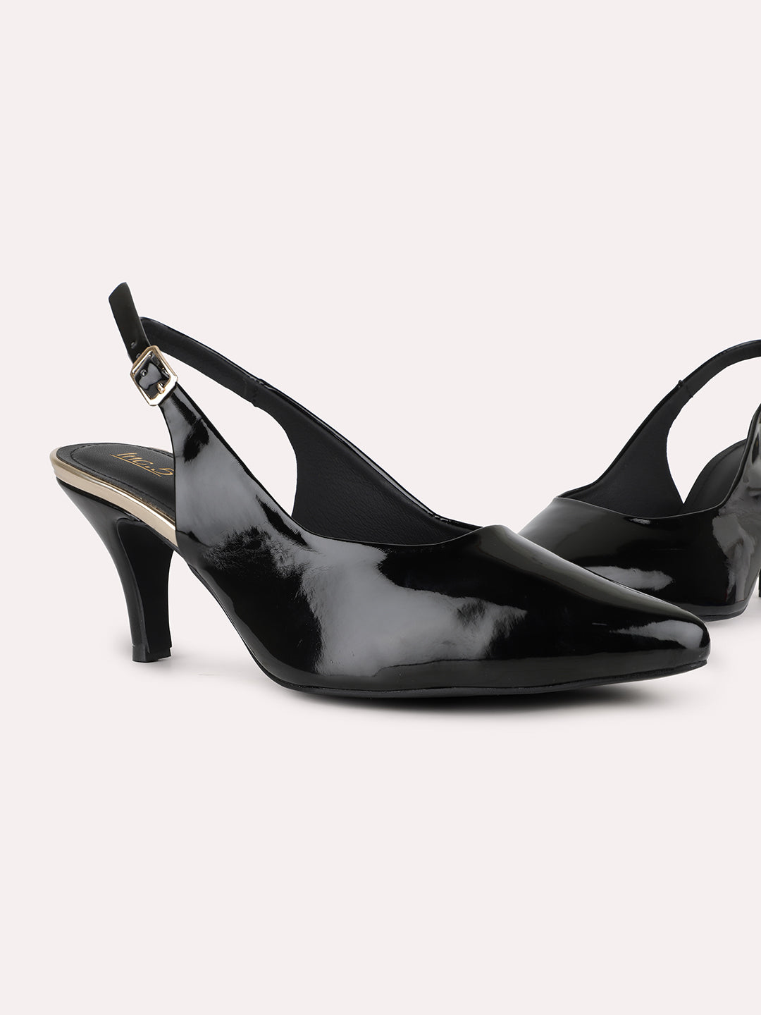 Women Black Party Wear Solid Pointed Kitten Heel Mules