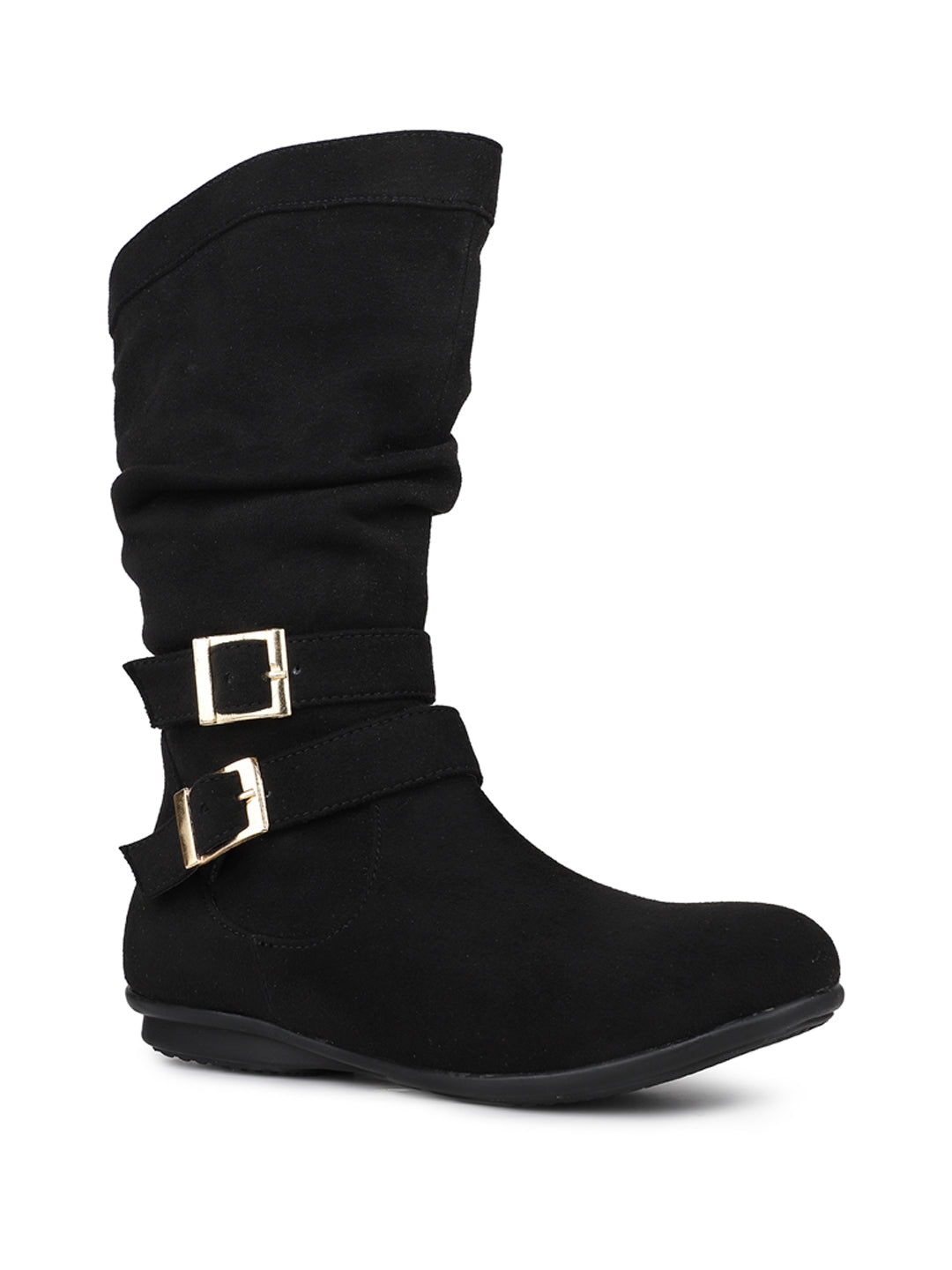 Womens Black Casual Solid Round Toe Ankle Boots