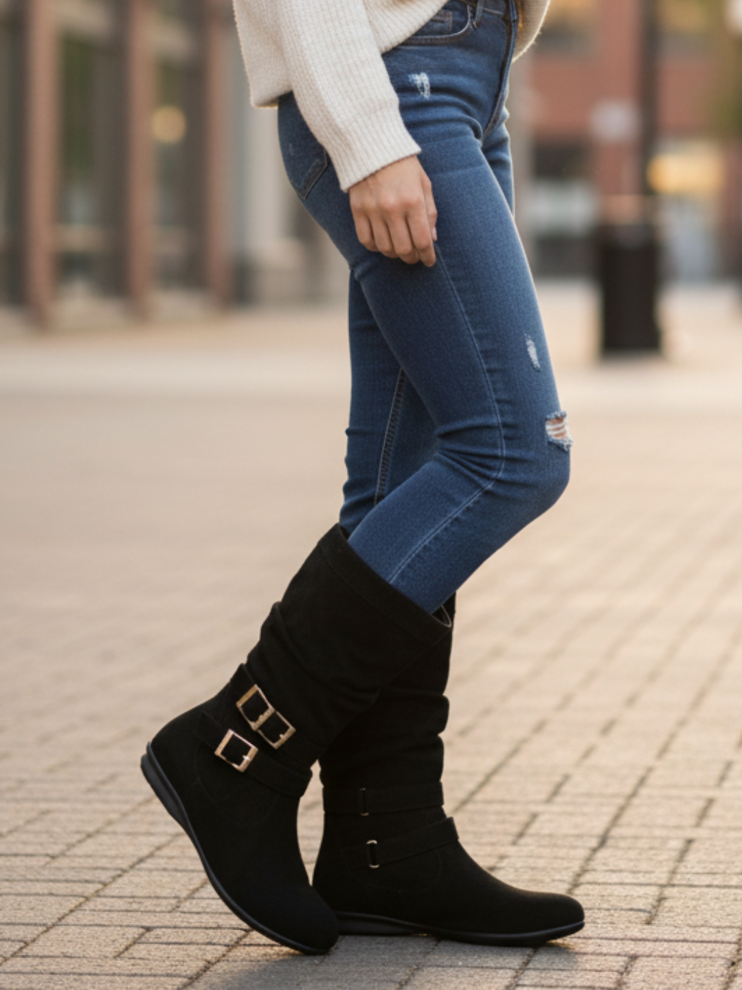 Womens Black Casual Solid Round Toe Ankle Boots