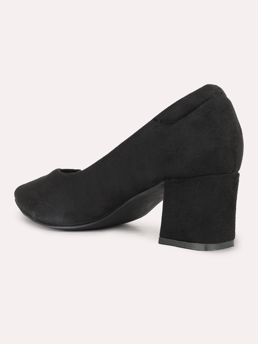 Women Black Party Wear Solid Pointed Toe Block Heel Pump Shoes