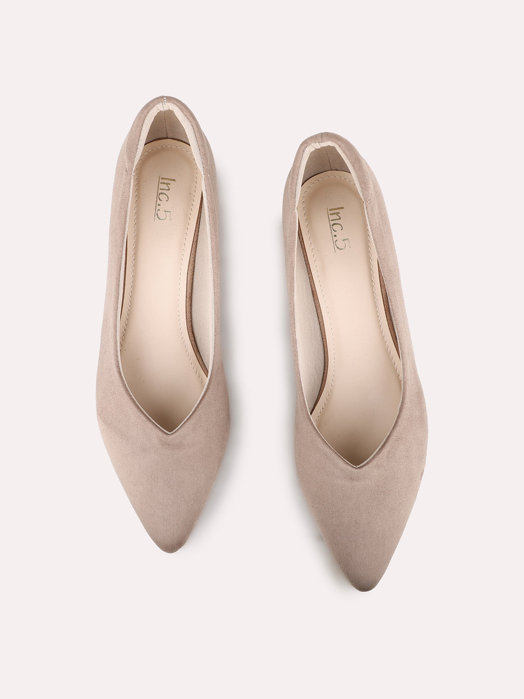 Women Beige Party Wear Solid Pointed Toe Block Heel Pump Shoes