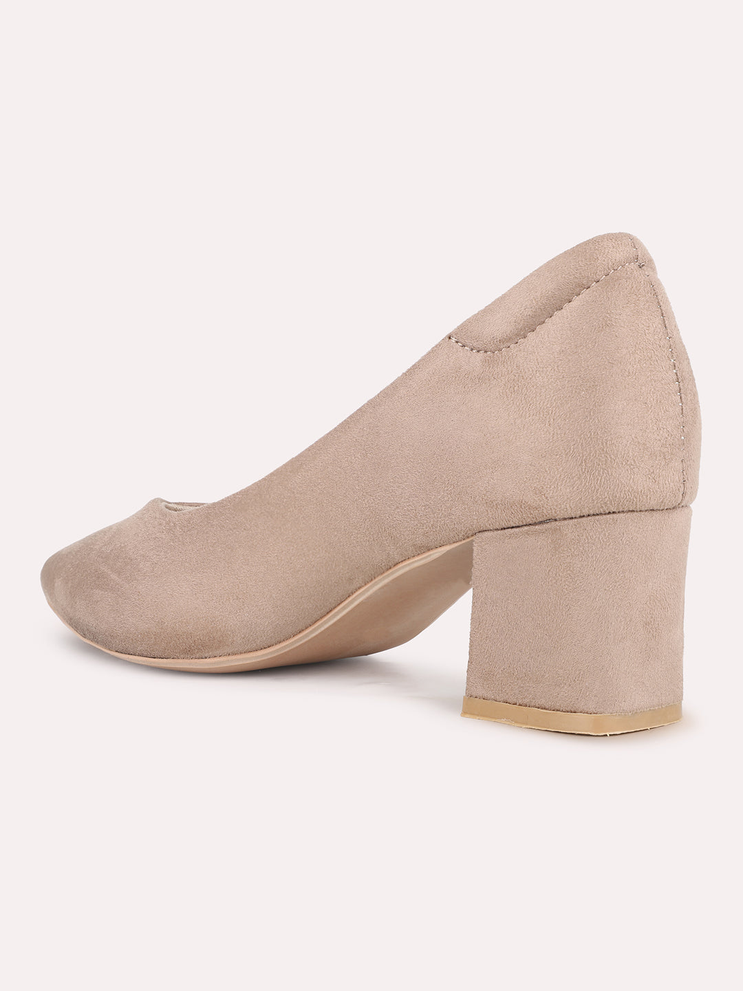 Women Beige Party Wear Solid Pointed Toe Block Heel Pump Shoes