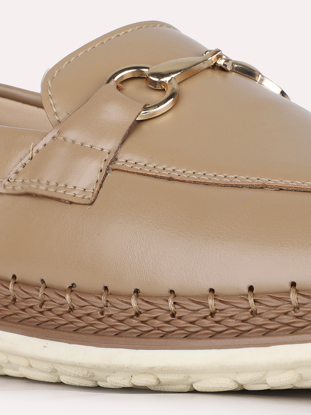 Women Beige Casual Solid Pattern Round Toe Loafer Shoes