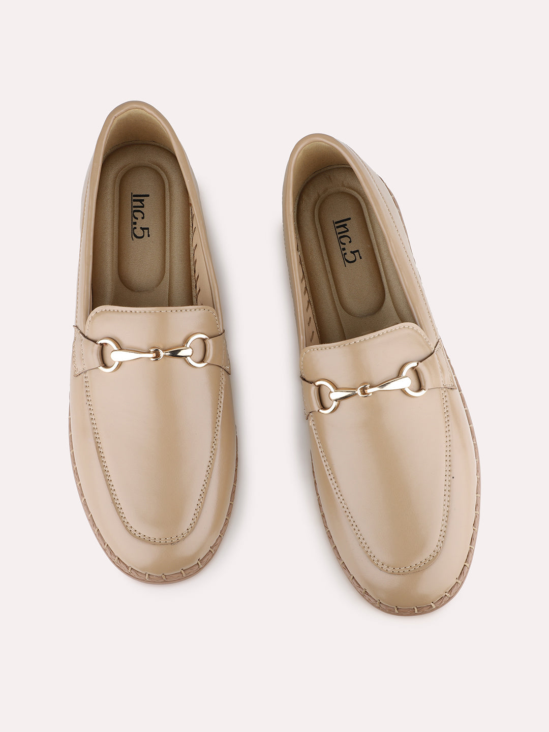 Women Beige Casual Solid Pattern Round Toe Loafer Shoes