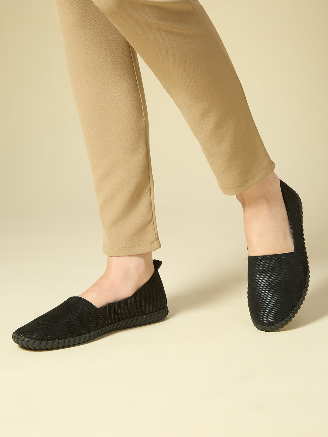 Women Black Casual Solid Pattern Round Toe Loafer Shoes