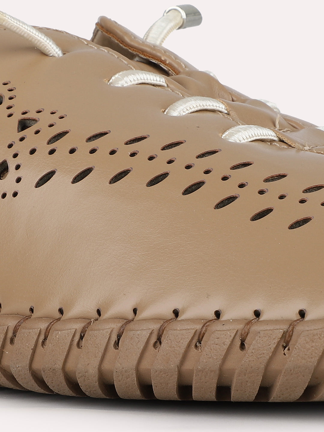 Women Tan Casual Solid Round Toe Lace-up Shoes