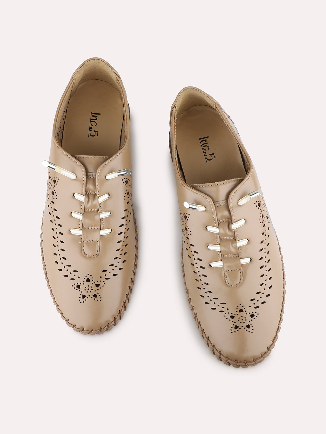 Women Tan Casual Solid Round Toe Lace-up Shoes