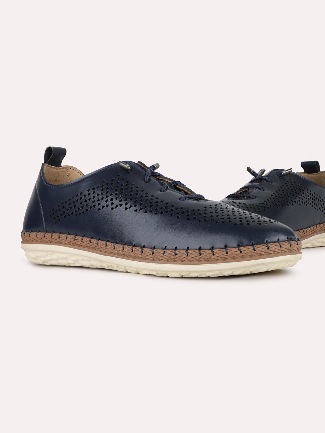 Women Navy Casual Solid Round Toe Lace-up Shoes