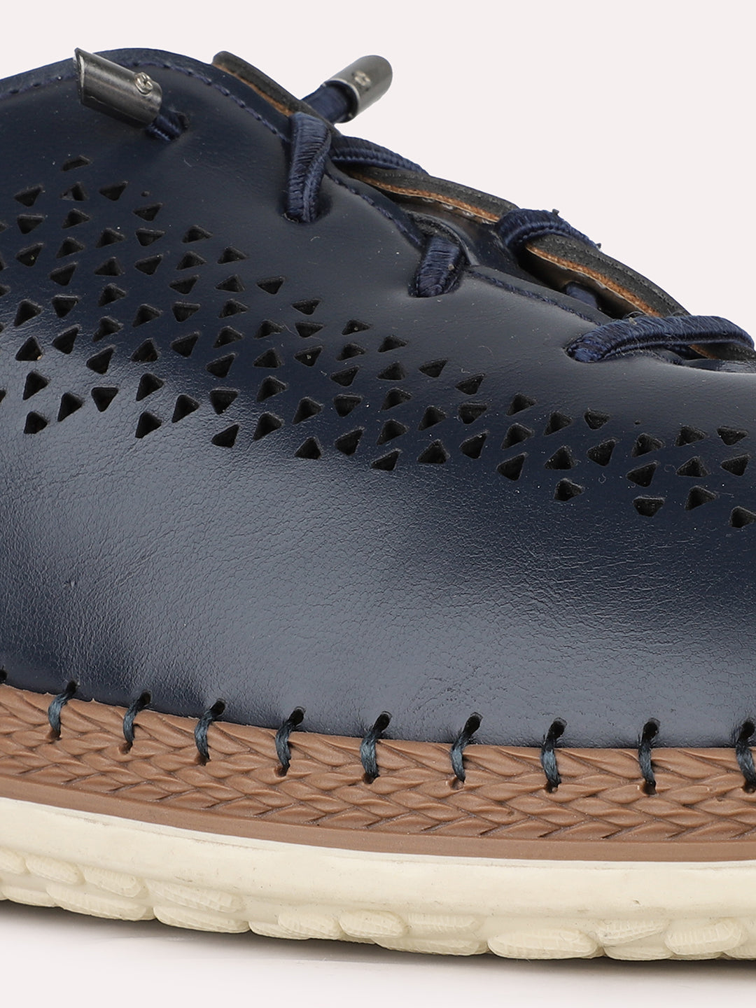 Women Navy Casual Solid Round Toe Lace-up Shoes