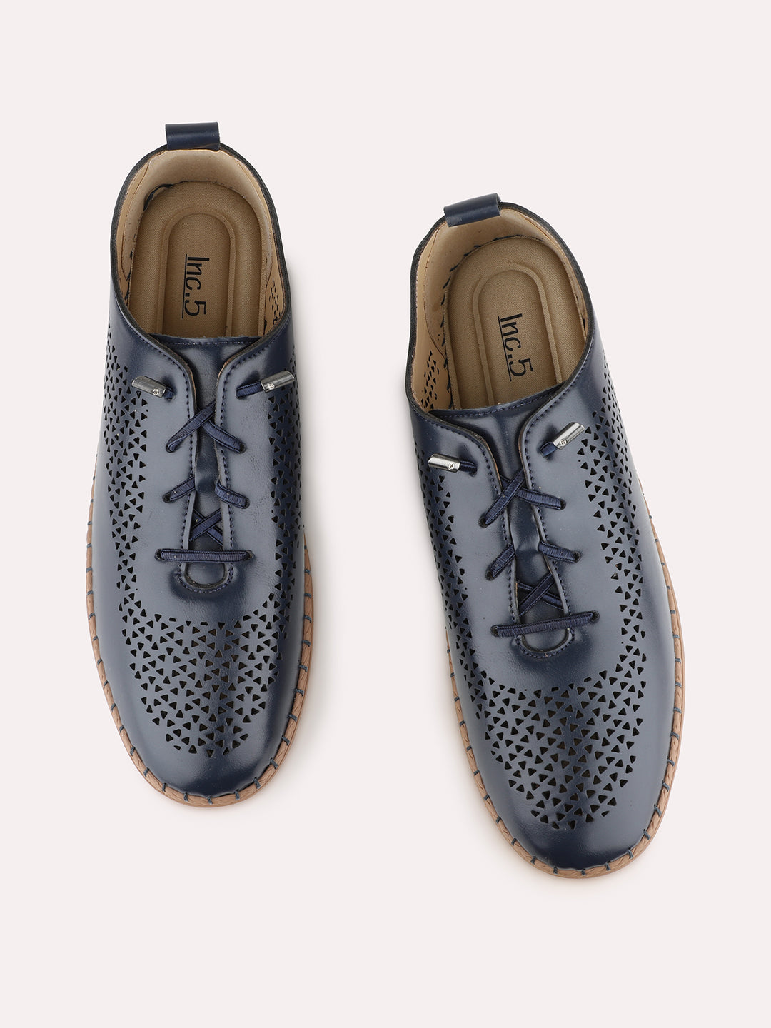 Women Navy Casual Solid Round Toe Lace-up Shoes