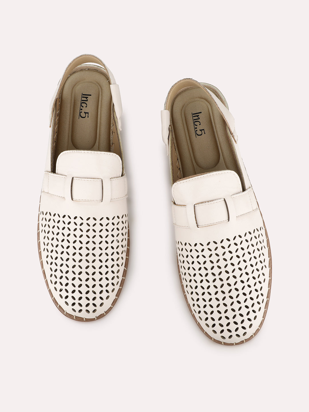 Women Cream Casual Solid Round Toe Sandals