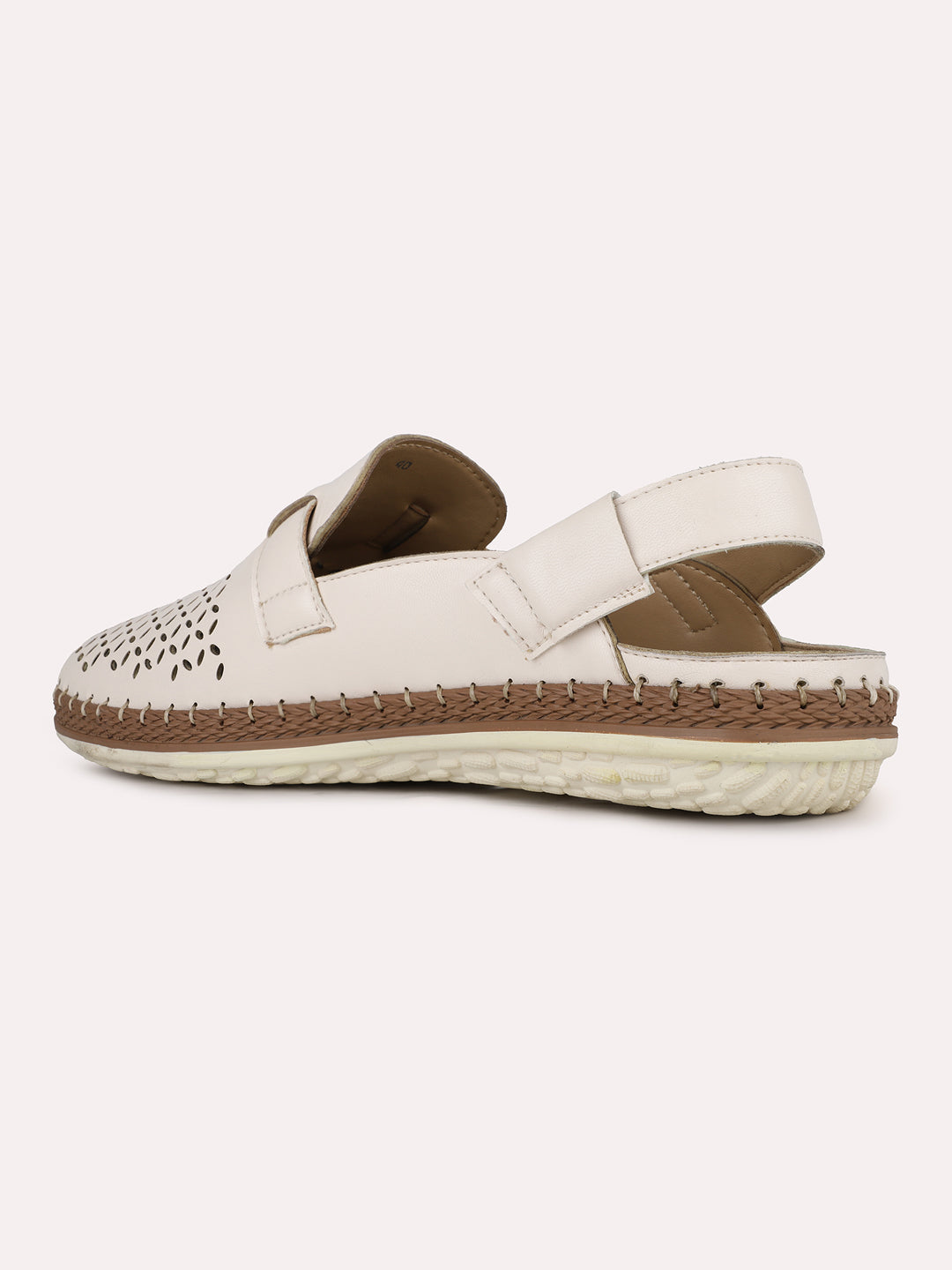 Women Cream Casual Solid Round Toe Sandals