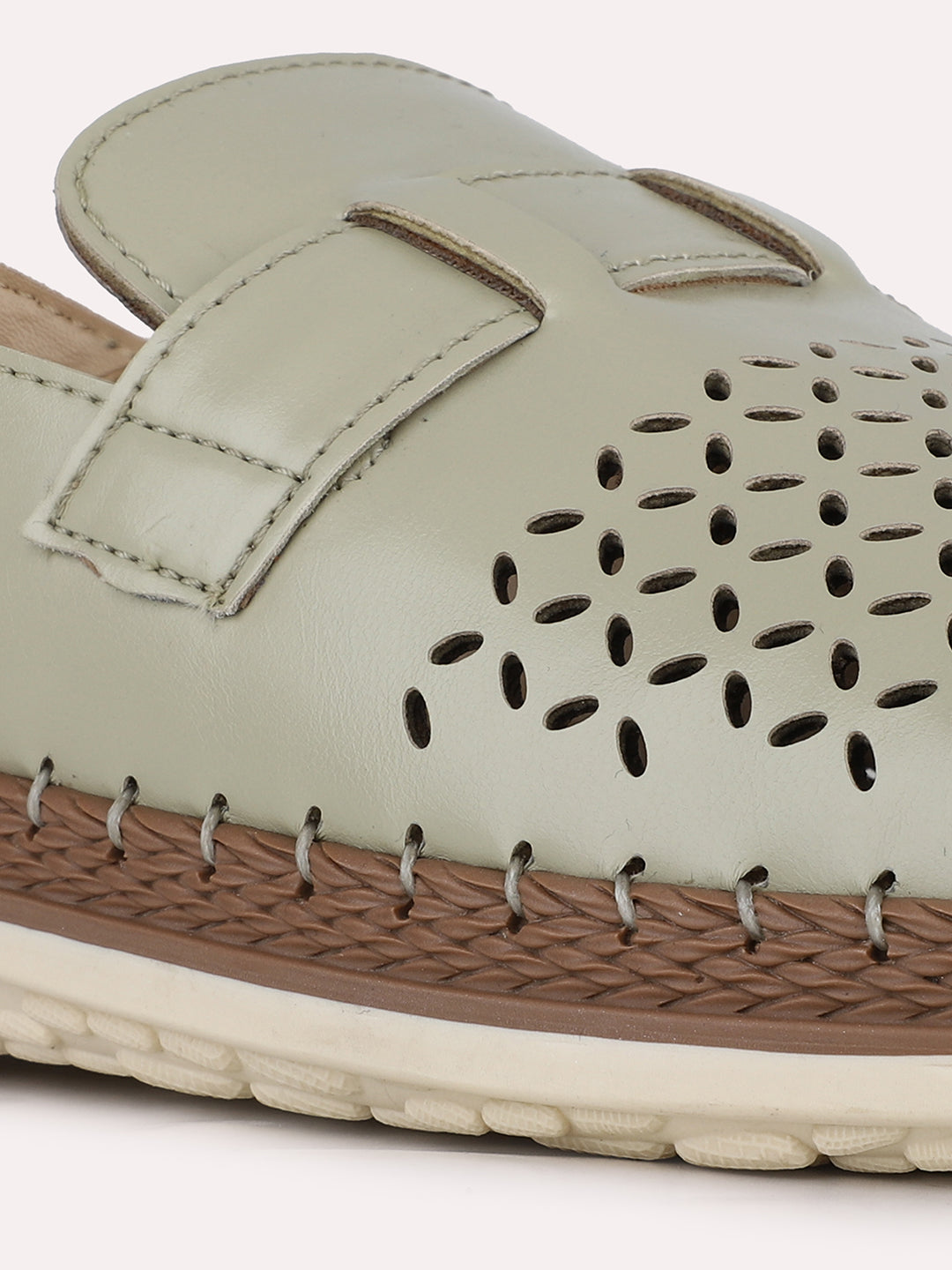 Women Green Casual Solid Round Toe Sandals