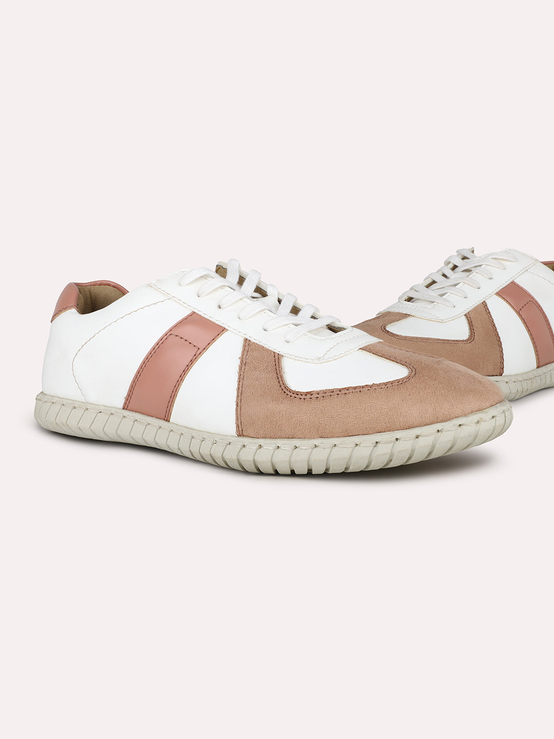 Womens Peach Casual Solid Round Toe Sneakers