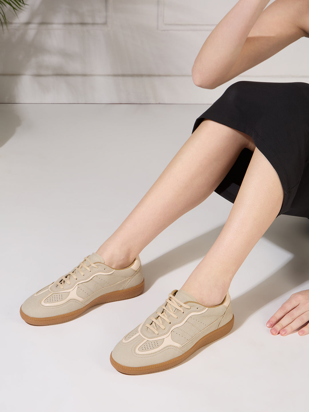 Women Beige Casual Wear Solid Pointed Sneakers