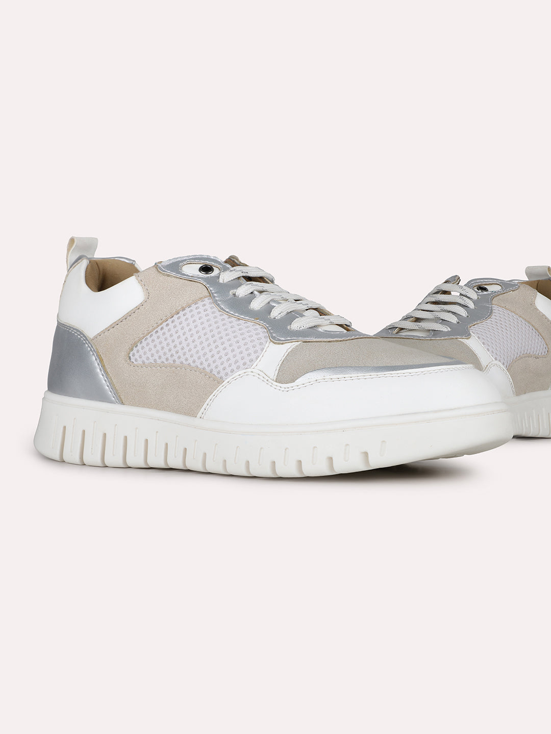 Women Silver Casual Solid Pointed Sneakers