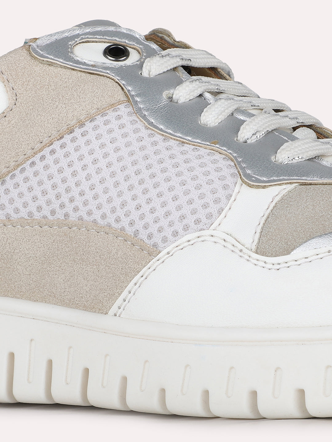 Women Silver Casual Solid Pointed Sneakers