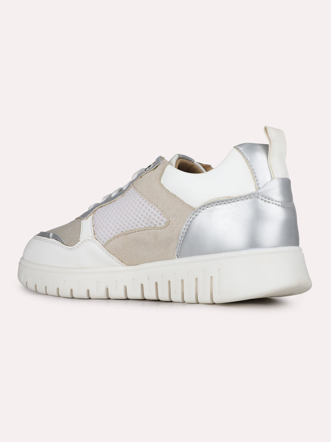 Women Silver Casual Solid Pointed Sneakers