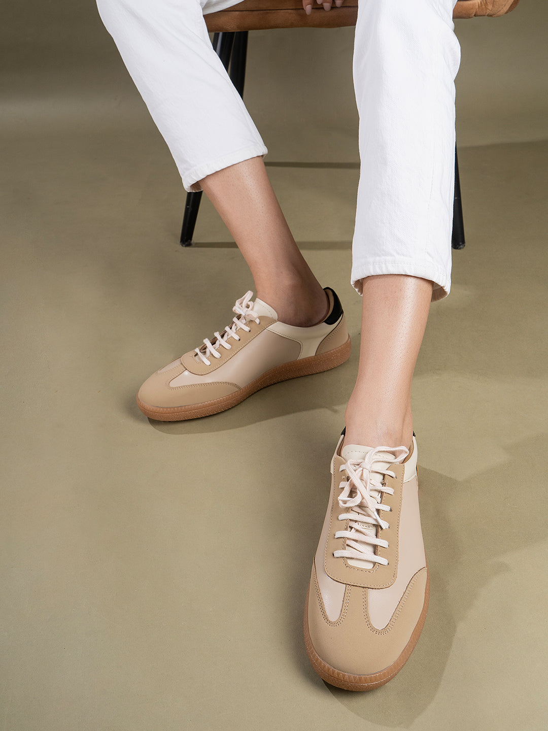 Women Beige Casual Solid Pointed Sneakers