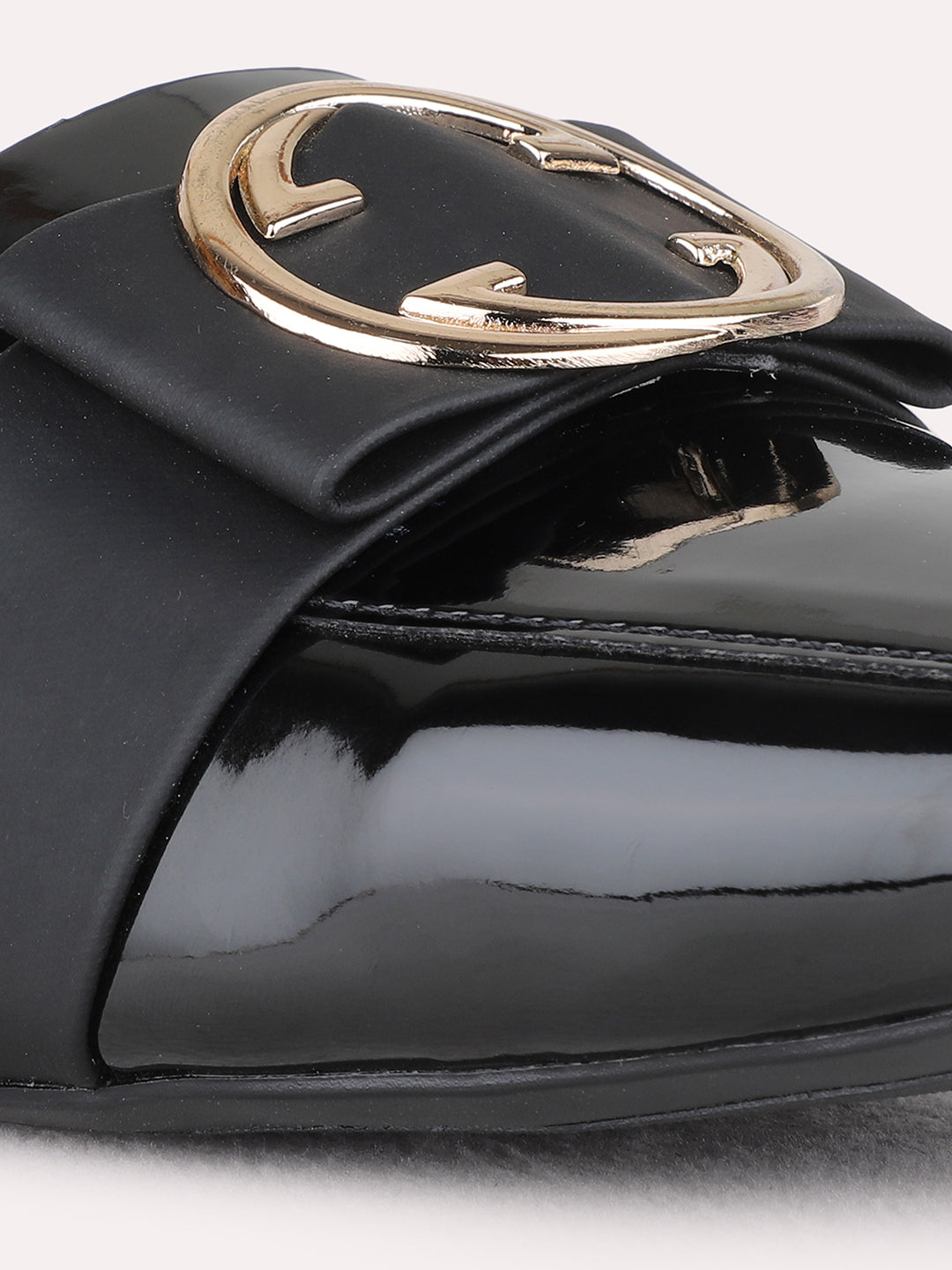 Womens Black Party Wear Solid Round Toe Block Heel Mules