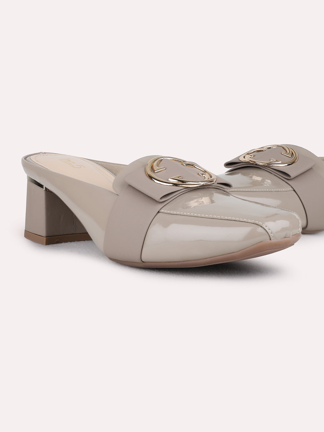 Womens Tan Party Wear Solid Round Toe Block Heel Mules