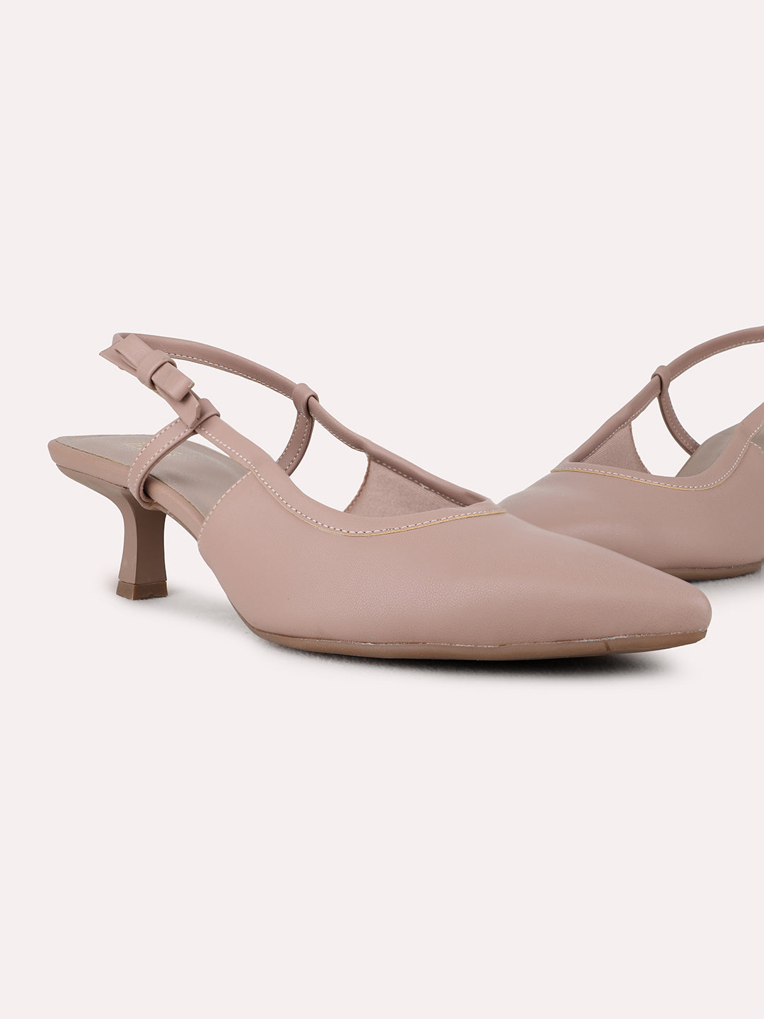 Womens Nude Party Wear Solid Pointed Toe Kitten Heel Mules