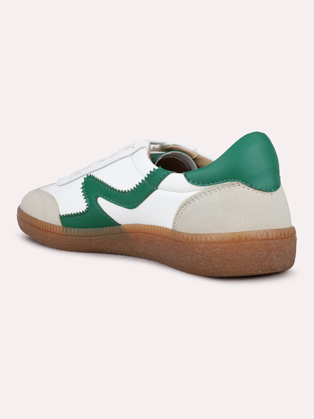 Womens White Casual Textured Round Toe Sneakers