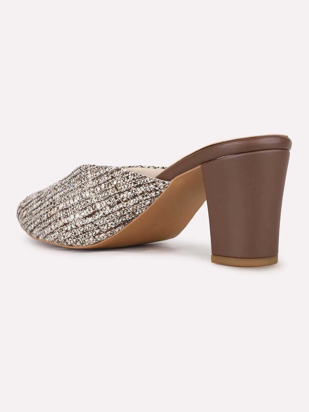 Women Brown Party Wear Solid Round Toe Block Heel Mules