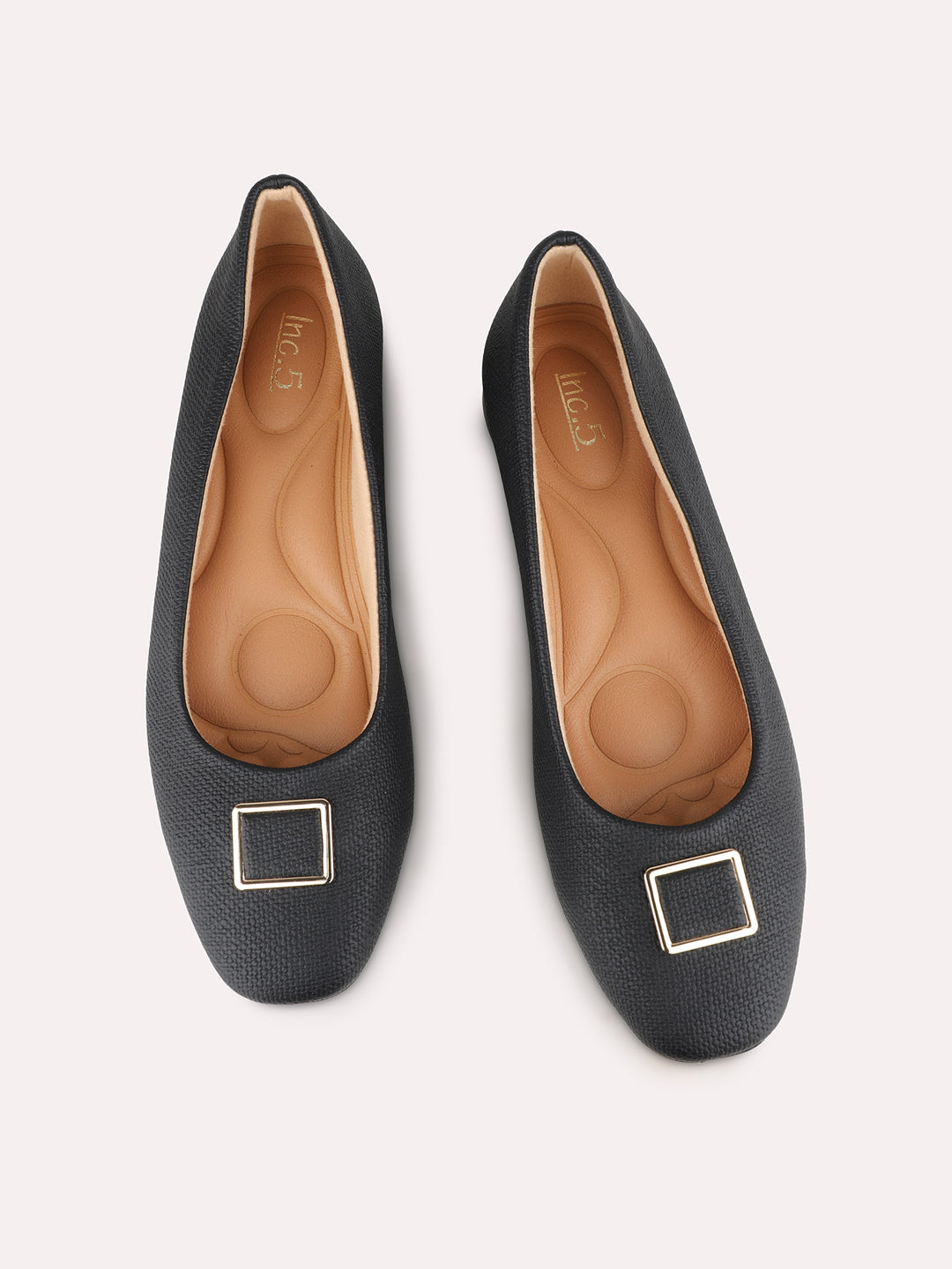 Women Black Party Wear Solid Round Toe Ballerinas