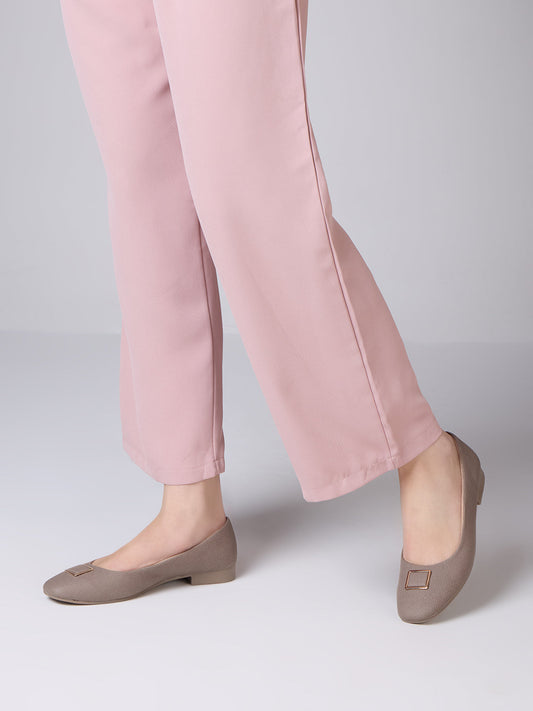 Womens Beige Party Wear Solid Pattern Pointed Toe Ballerinas
