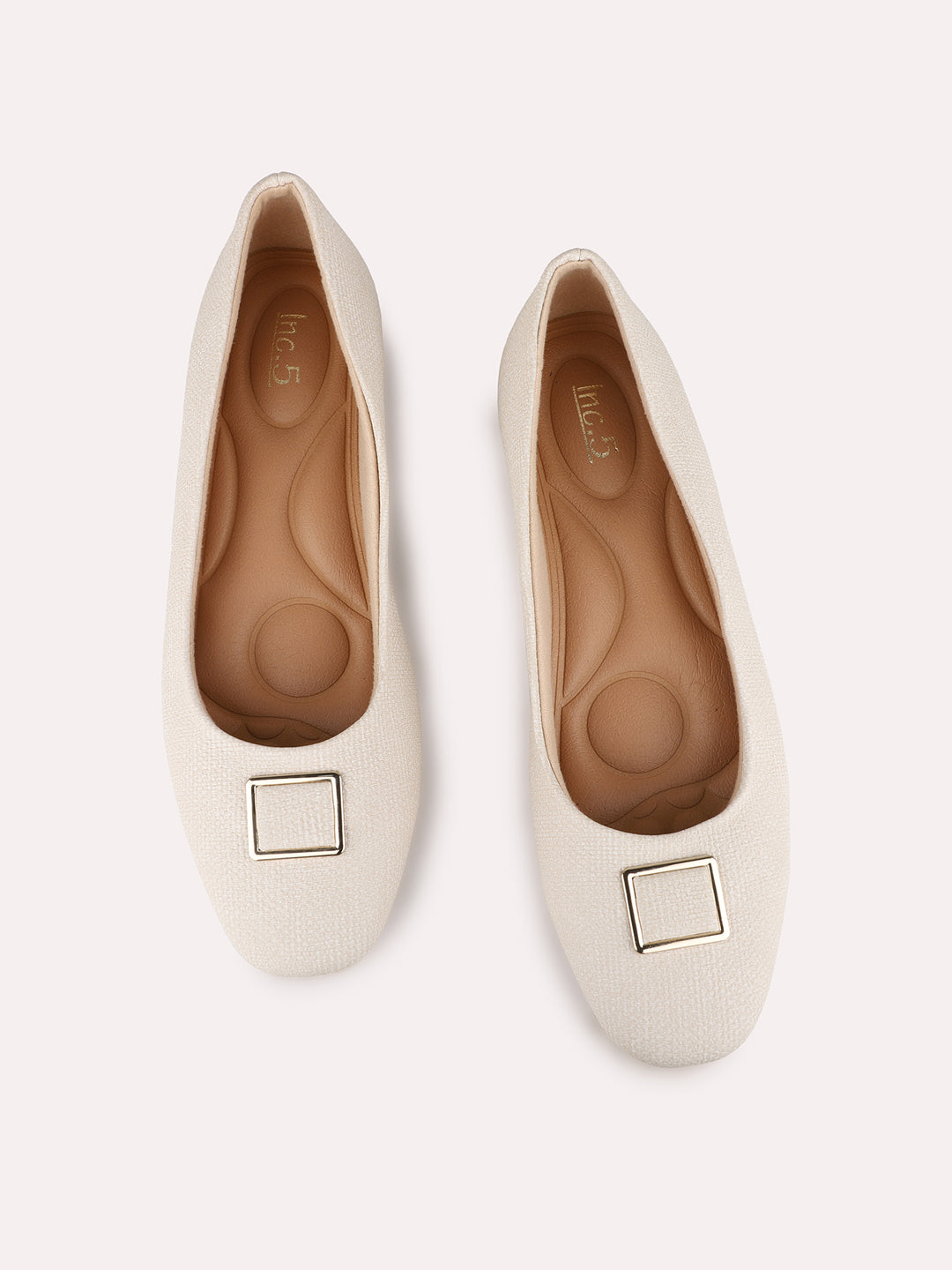 Women Cream Party Wear Solid Round Toe Ballerinas