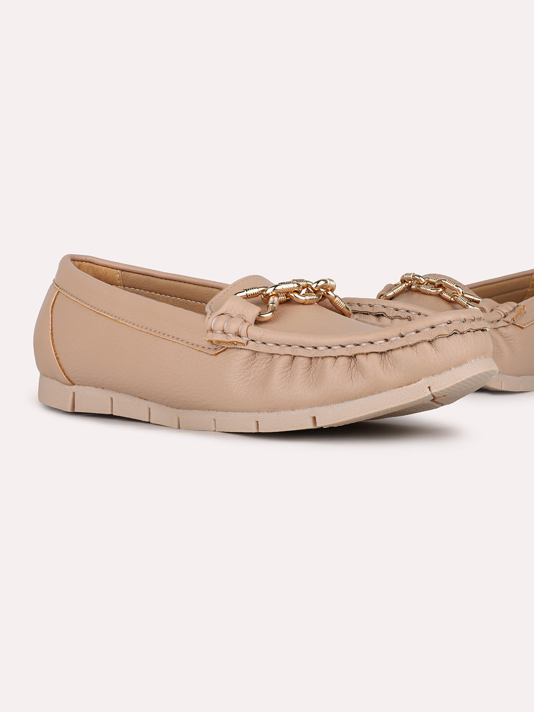 Womens Peach Casual Solid Round Toe Loafers