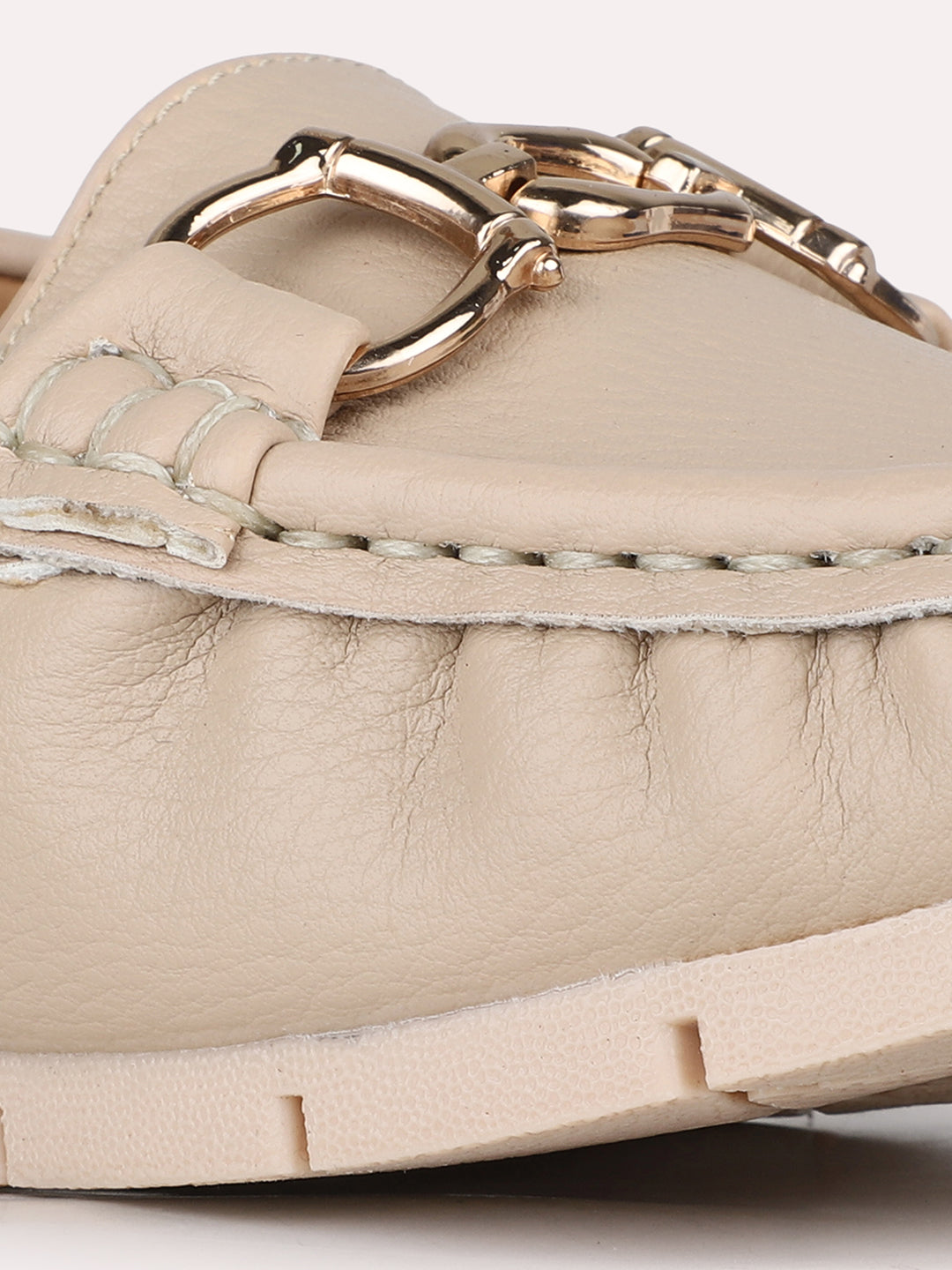 Womens Beige Party Wear Solid Round Toe Loafers