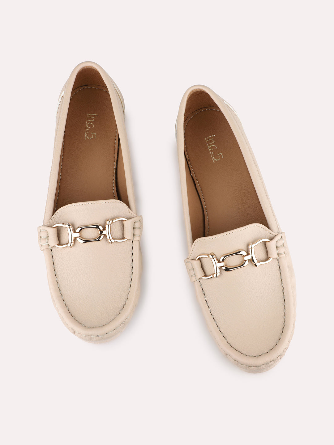 Womens Beige Party Wear Solid Round Toe Loafers