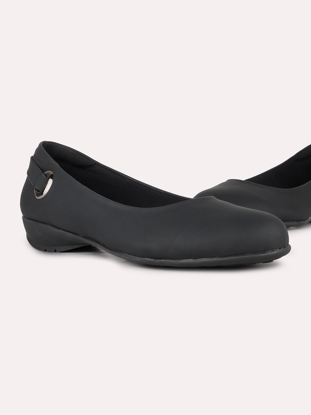 Women Black Casual Solid Pointed Flat Slip On Ballerinas