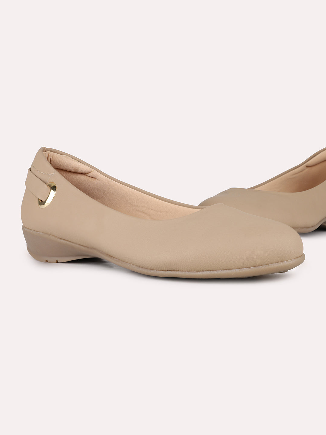 Women Beige Casual Solid Pointed Flat Ballerinas