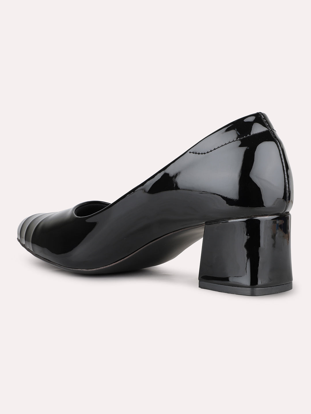 Women Black Casual Solid Pattern Pointed Block Heel Pumps