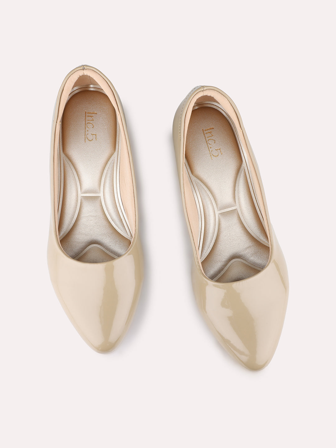 Women Beige Casual Wear Solid Pointed Block Heel Pumps