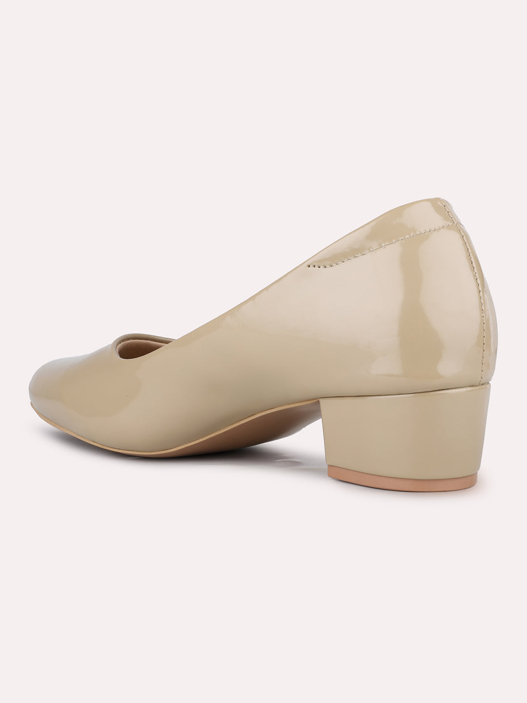 Women Beige Casual Wear Solid Pointed Block Heel Pumps