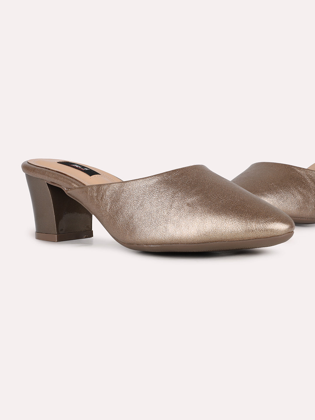 Womens Golden Party Wear Solid Pointed Toe Block Heels