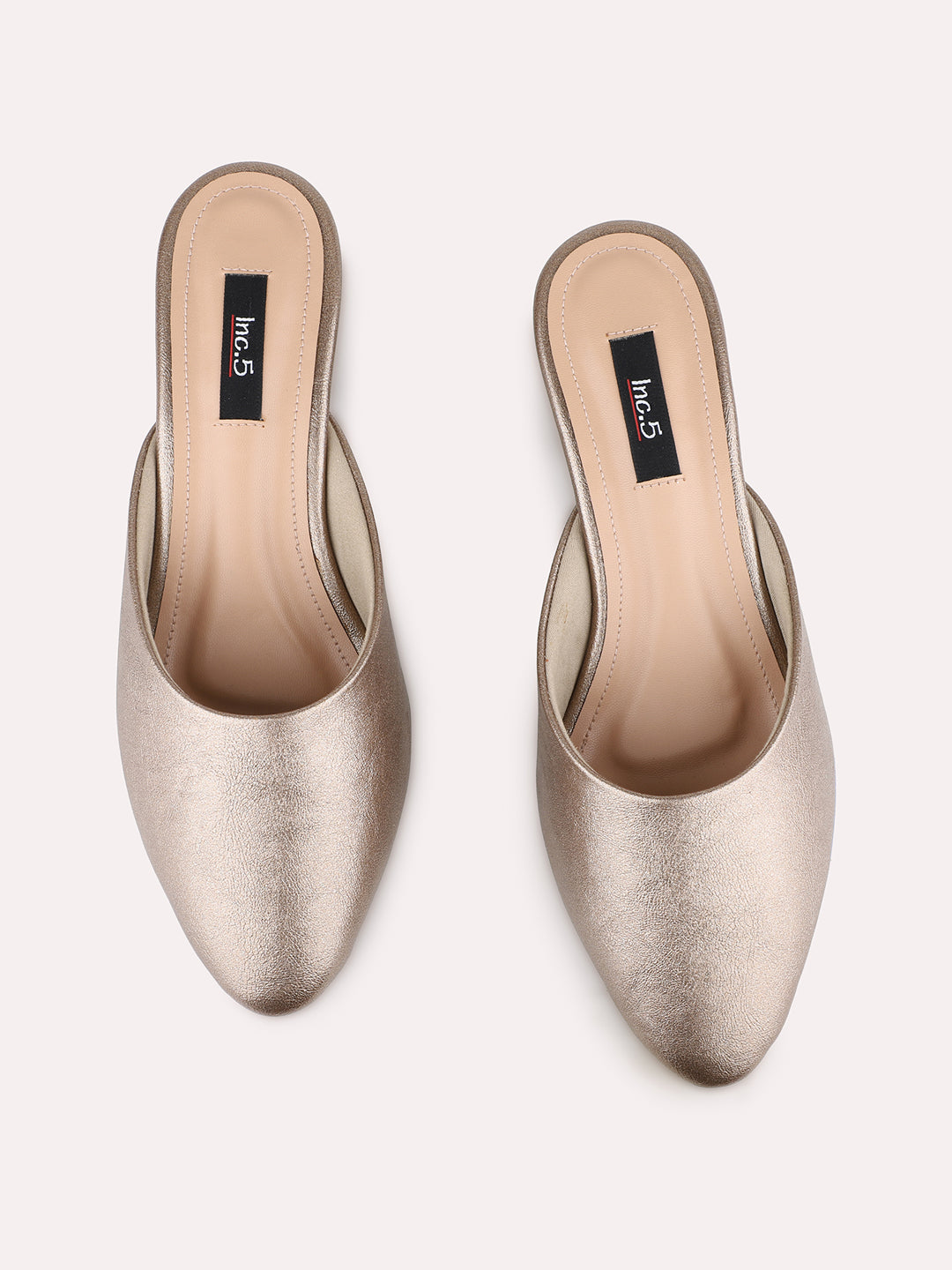 Womens Golden Party Wear Solid Pointed Toe Block Heels