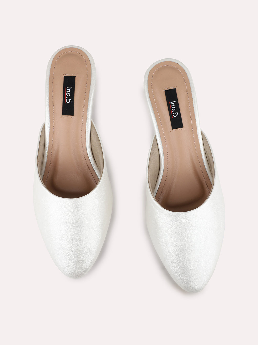 Women Silver Party Wear Solid Pointed Block Heel Mules