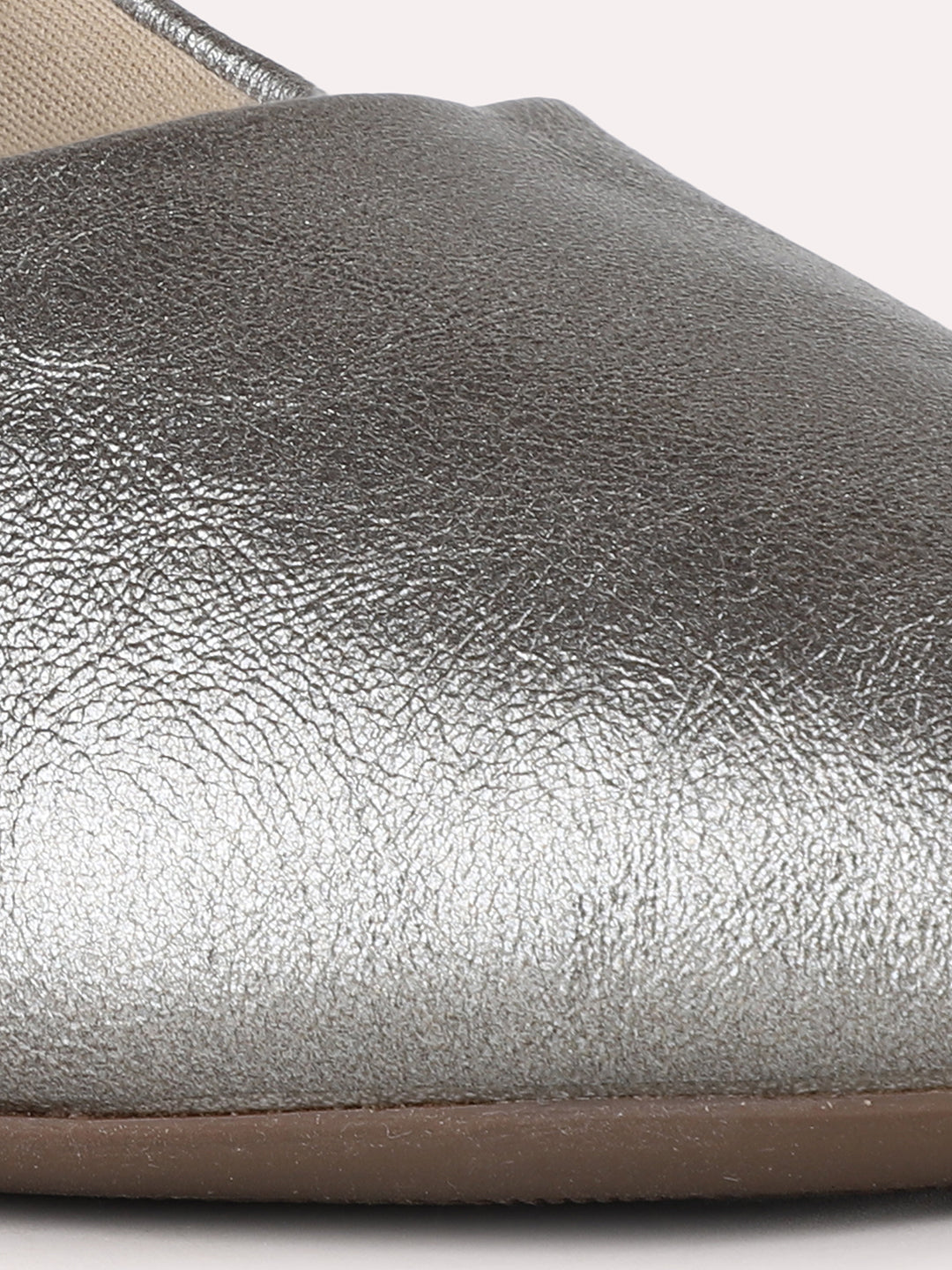 Womens Pewter Party Wear Solid Pointed Toe Block Heel Mules