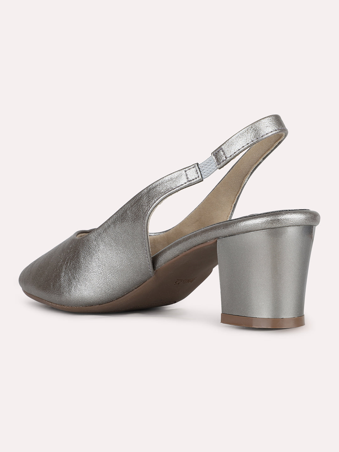 Womens Pewter Party Wear Solid Pointed Toe Block Heel Mules