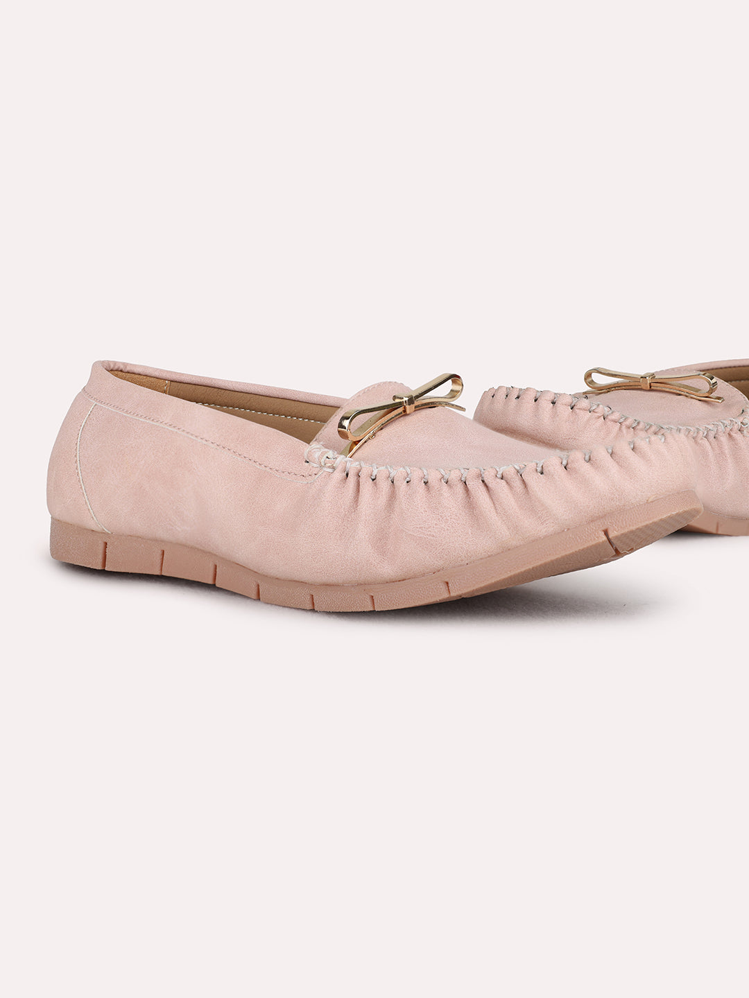 Womens Peach Casual Solid Round Toe Loafer Shoes