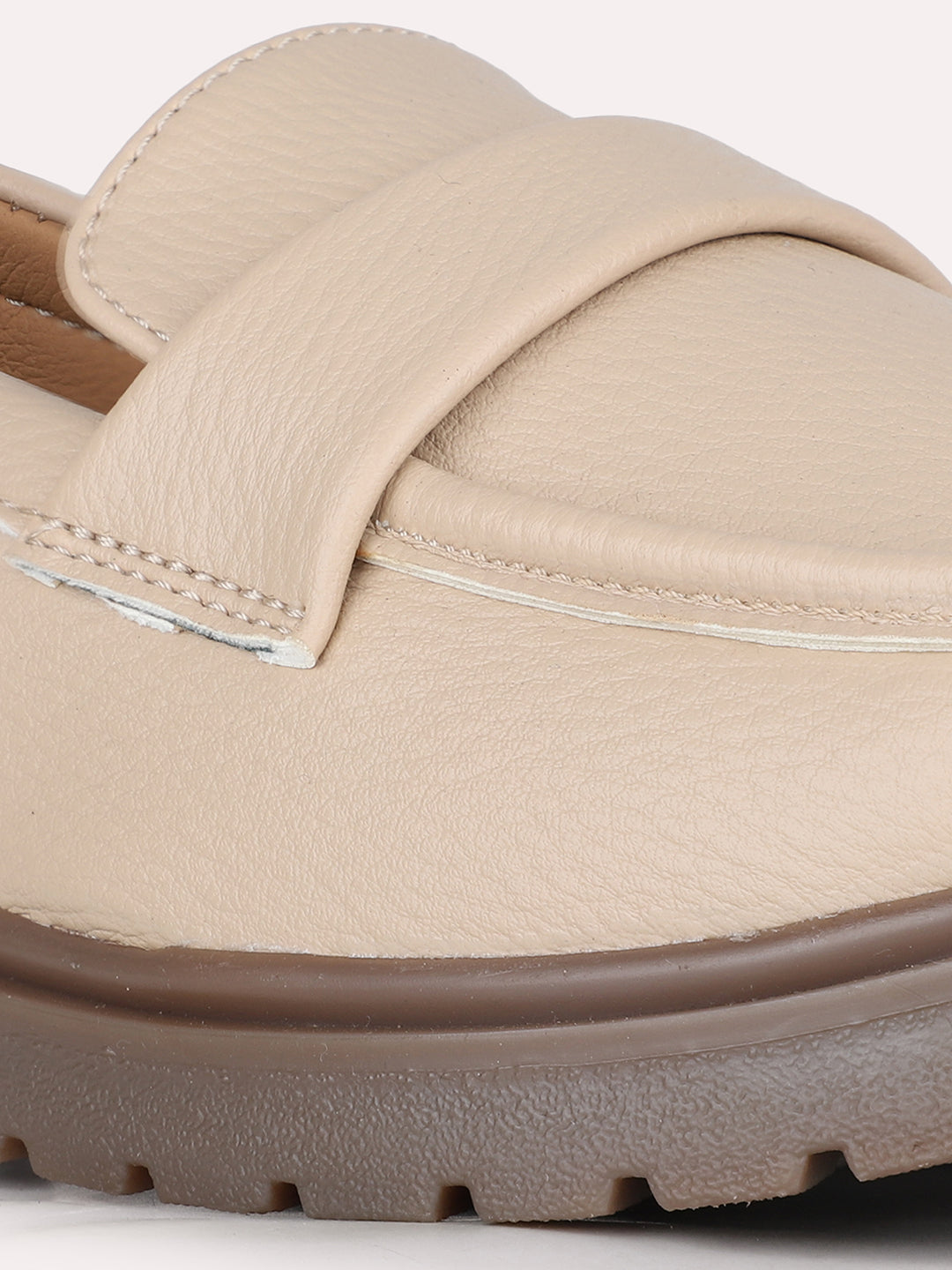 Women Beige Casual Solid Round Toe Loafers