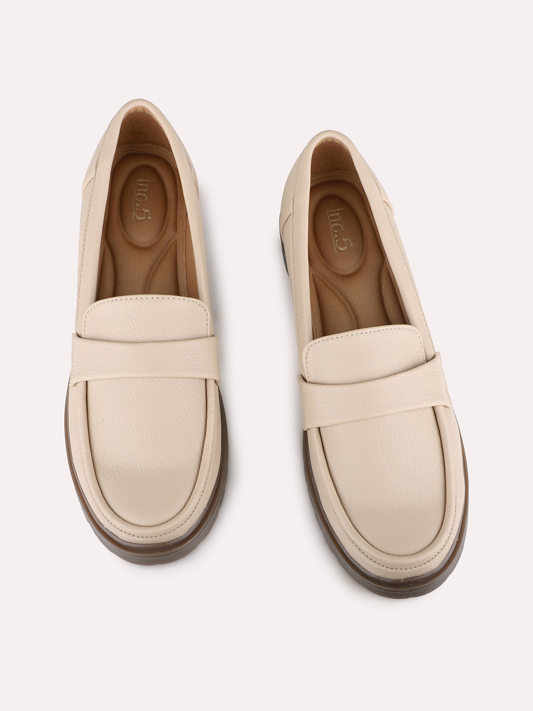 Women Beige Casual Solid Round Toe Loafers