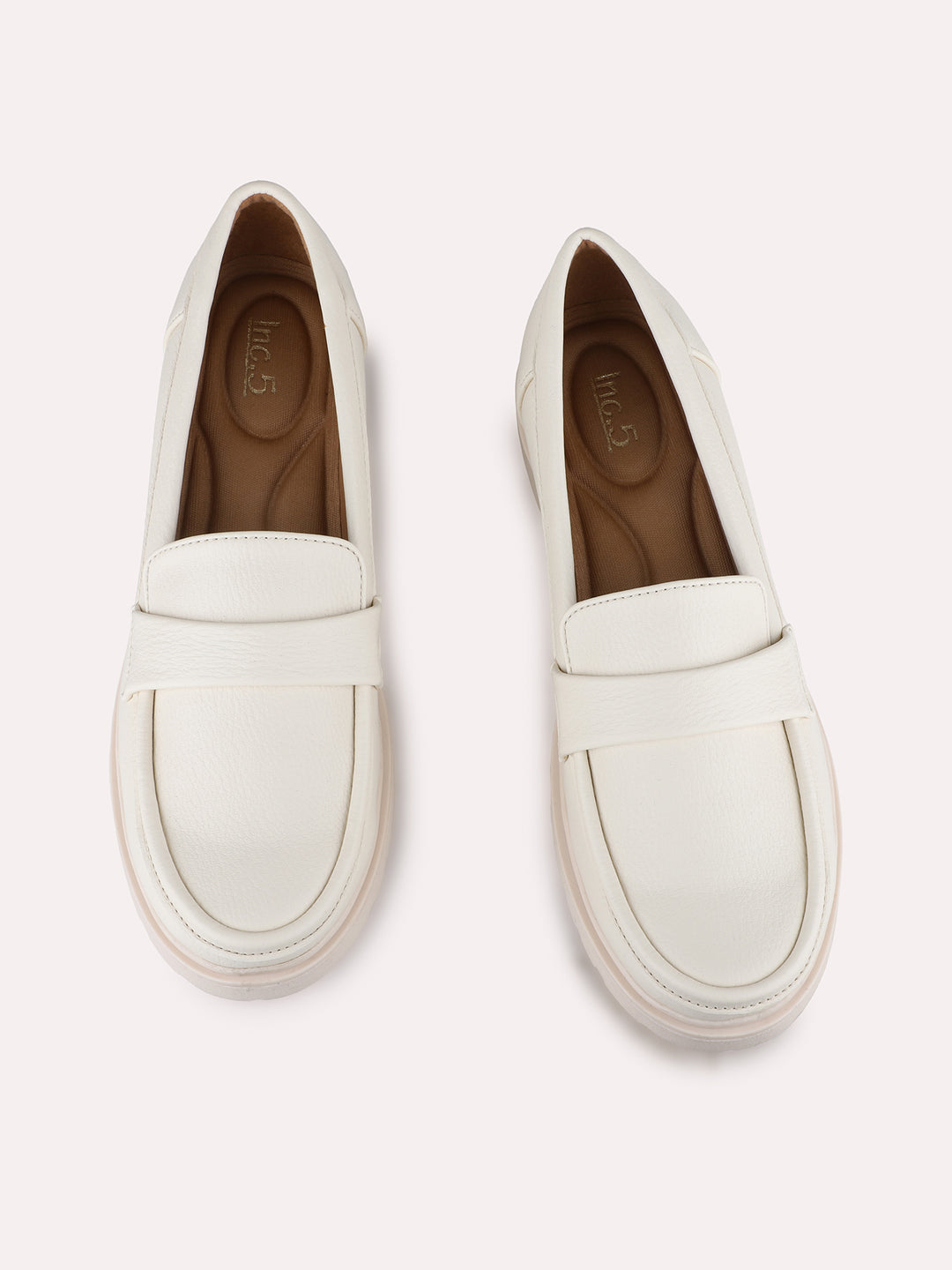 Women Cream Casual Solid Round Toe Loafers