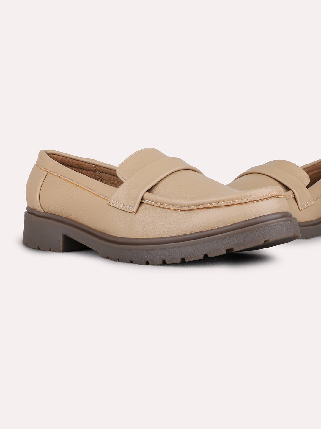 Womens Beige Casual Solid Round Toe Loafers