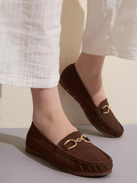 Womens Brown Party Wear Solid Round Toe Loafers